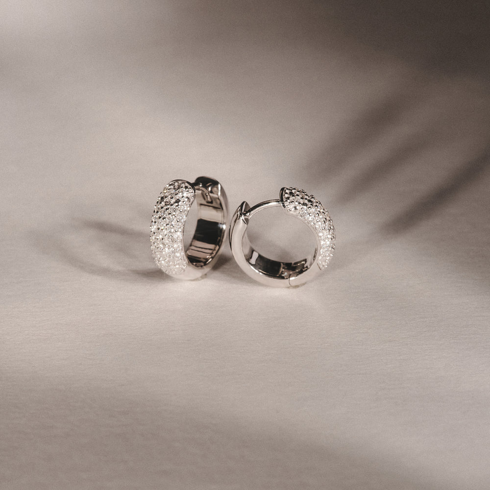 Micro Pave Huggies Lab Diamond Earrings 0.55ct in 925 Silver