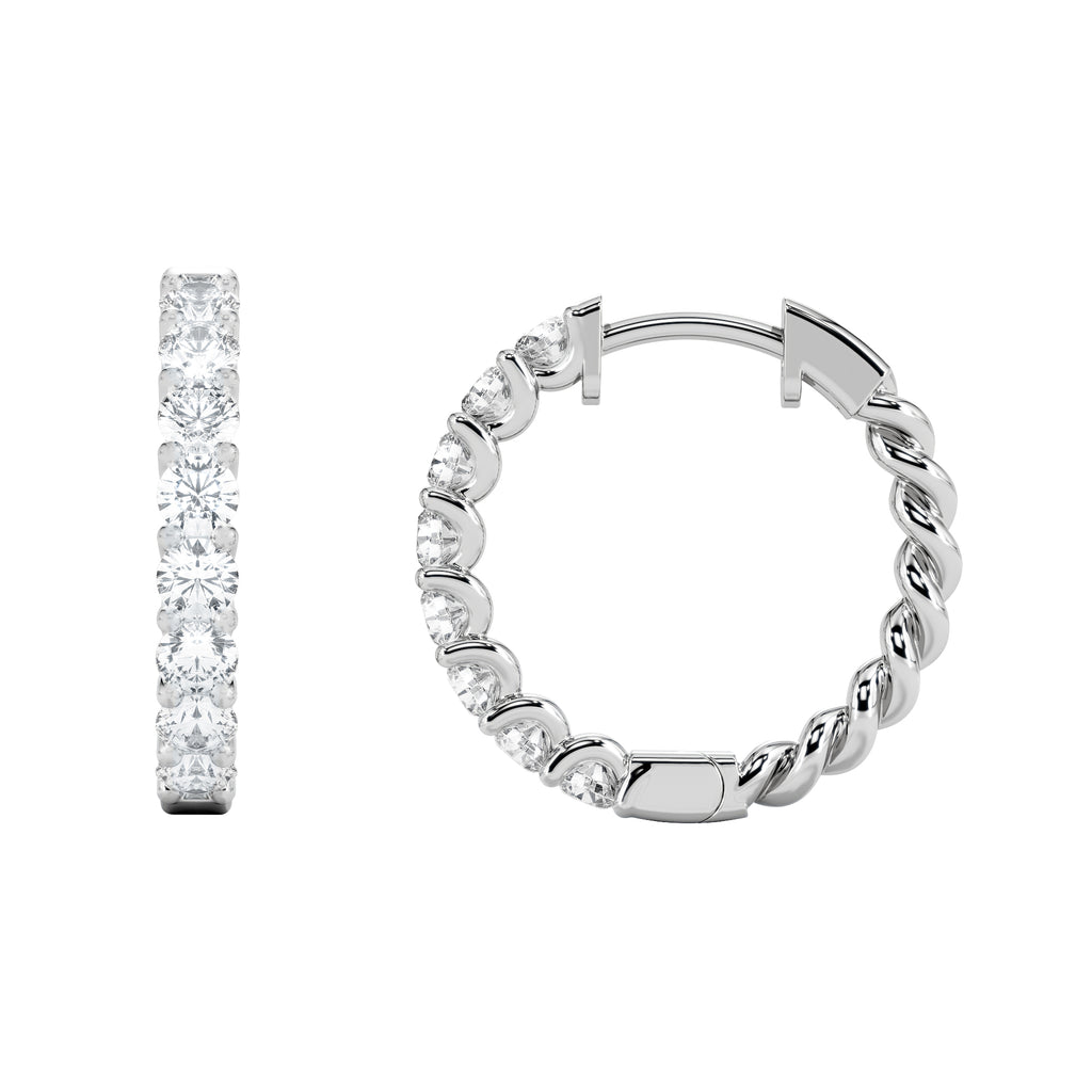 Braided 1.00ct Round Cut Lab Diamond Hoop Earrings in 9K White Gold