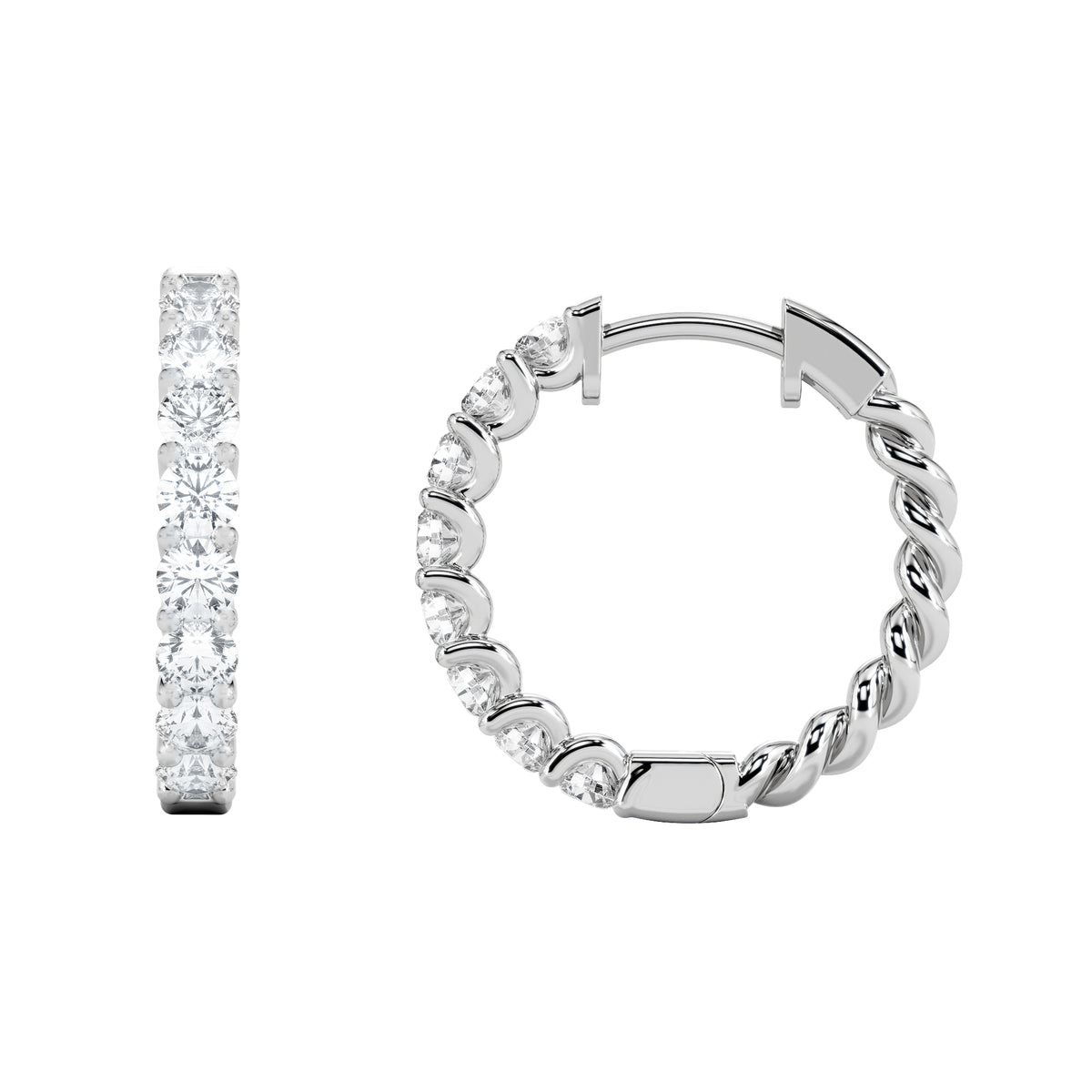 Braided 1.00ct Round Cut Lab Diamond Hoop Earrings in 9K White Gold