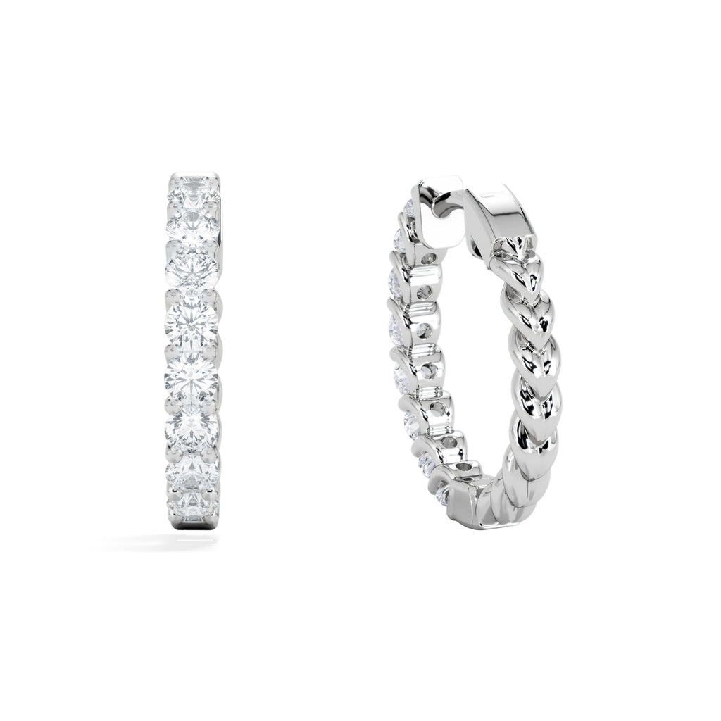 Braided 1.00ct Round Cut Lab Diamond Hoop Earrings in 9K White Gold