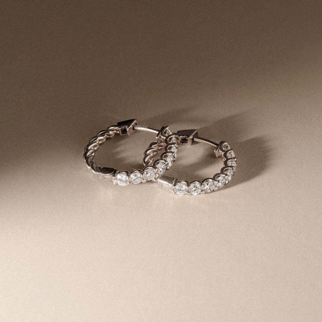 Braided 1.00ct Round Cut Lab Diamond Hoop Earrings in 9K White Gold