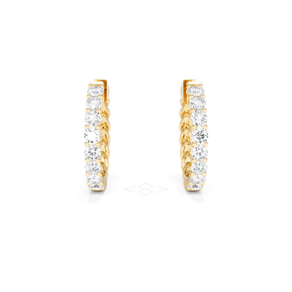Braided 2.00ct Round Cut Lab Diamond Hoop Earrings in 9K Yellow Gold