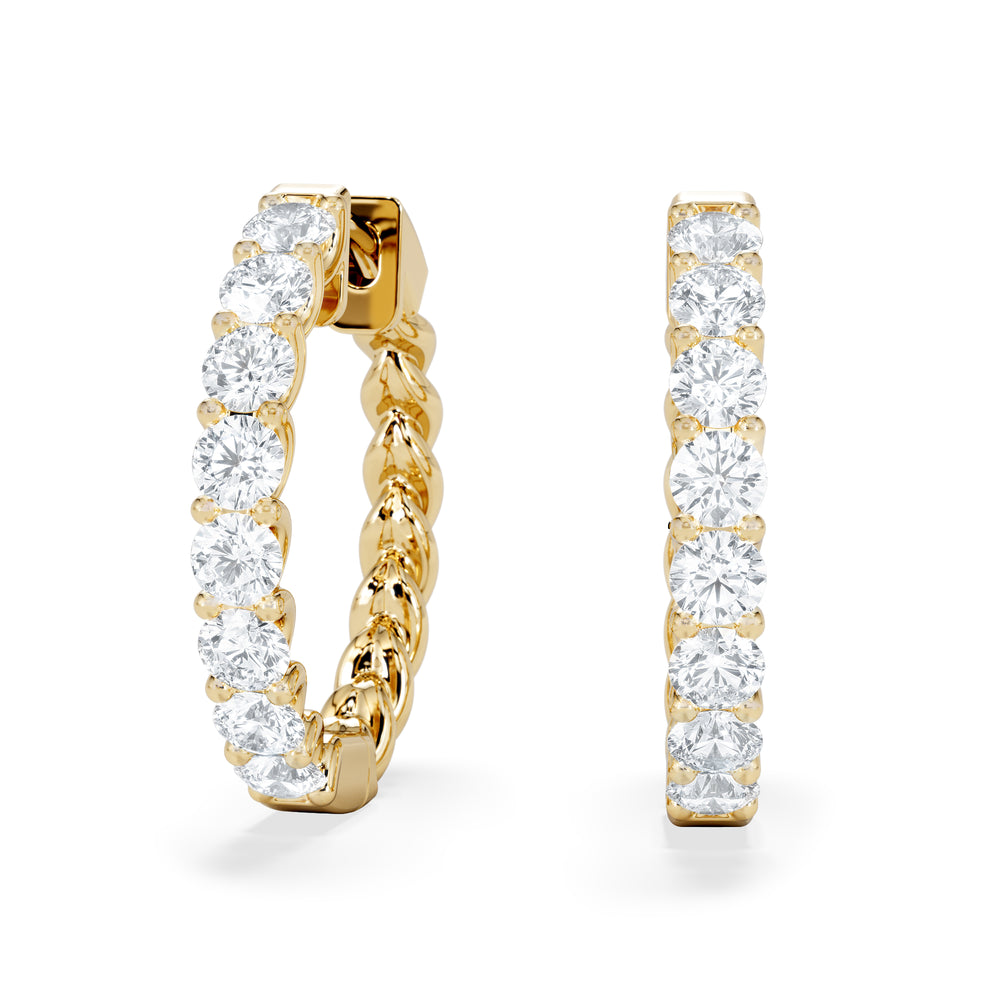 Braided 2.00ct Round Cut Lab Diamond Hoop Earrings in 9K Yellow Gold