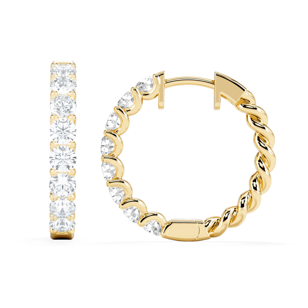 Braided 2.00ct Round Cut Lab Diamond Hoop Earrings in 9K Yellow Gold
