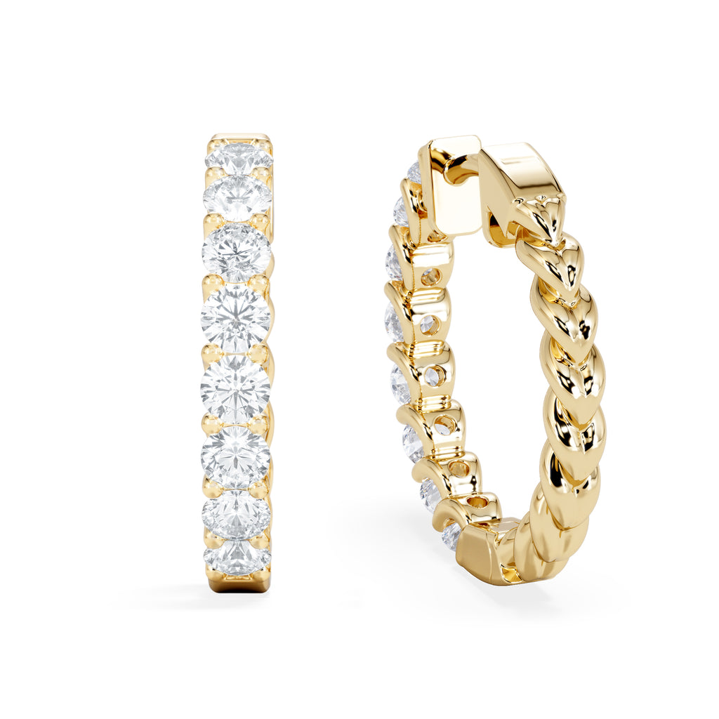 Braided 2.00ct Round Cut Lab Diamond Hoop Earrings in 9K Yellow Gold