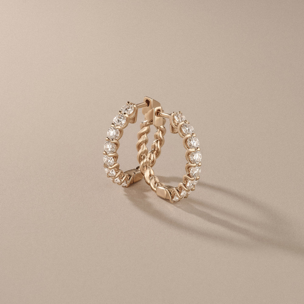 Braided 2.00ct Round Cut Lab Diamond Hoop Earrings in 9K Yellow Gold