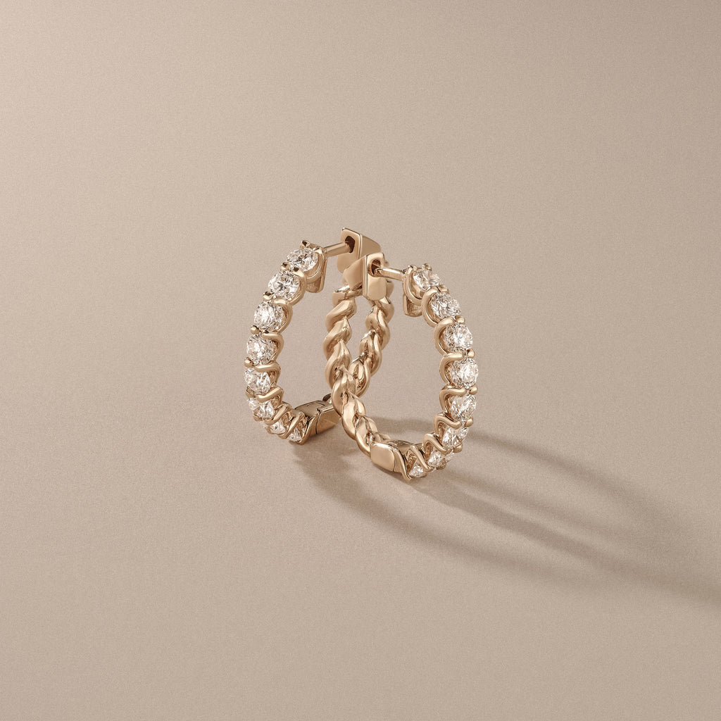 Braided 2.00ct Round Cut Lab Diamond Hoop Earrings in 9K Yellow Gold