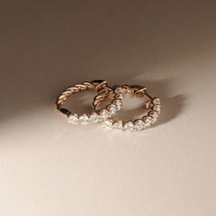 Braided 2.00ct Round Cut Lab Diamond Hoop Earrings in 9K Yellow Gold