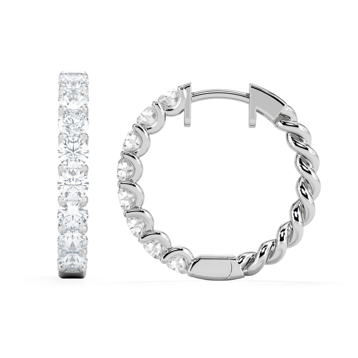 Braided 2.00ct Round Cut Lab Diamond Hoop Earrings in 9K White Gold