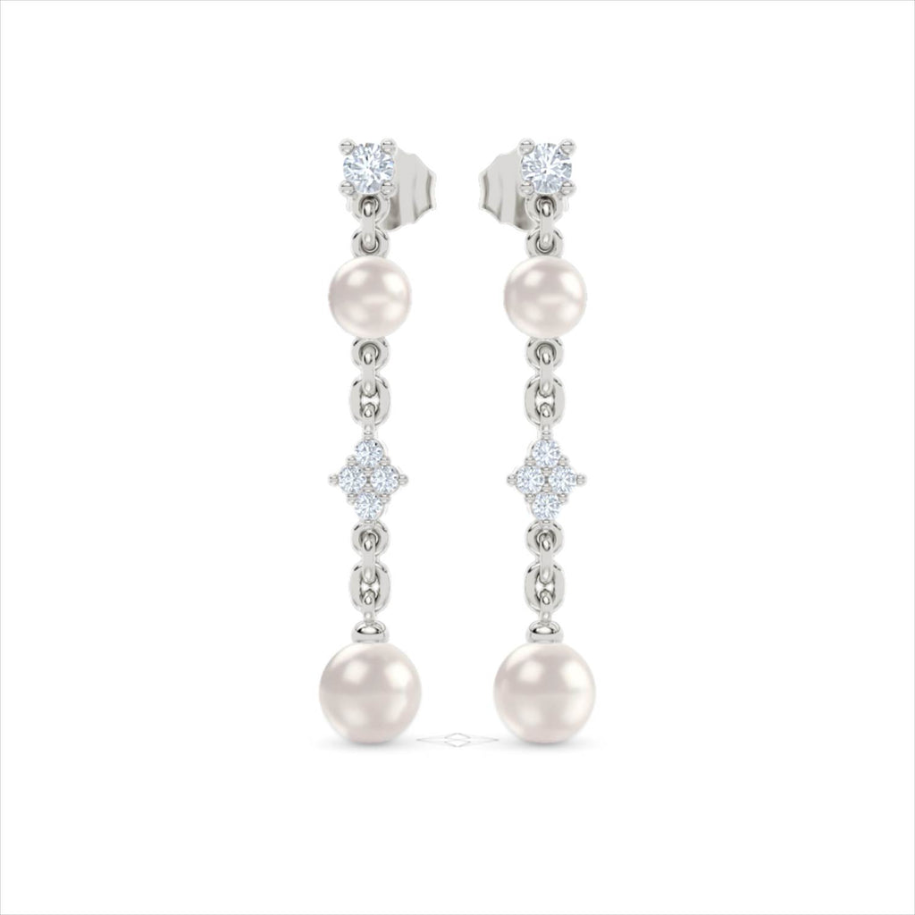 Eden 2.70ct Round Pearl and Lab Diamond Drop Earrings in Sterling Silver