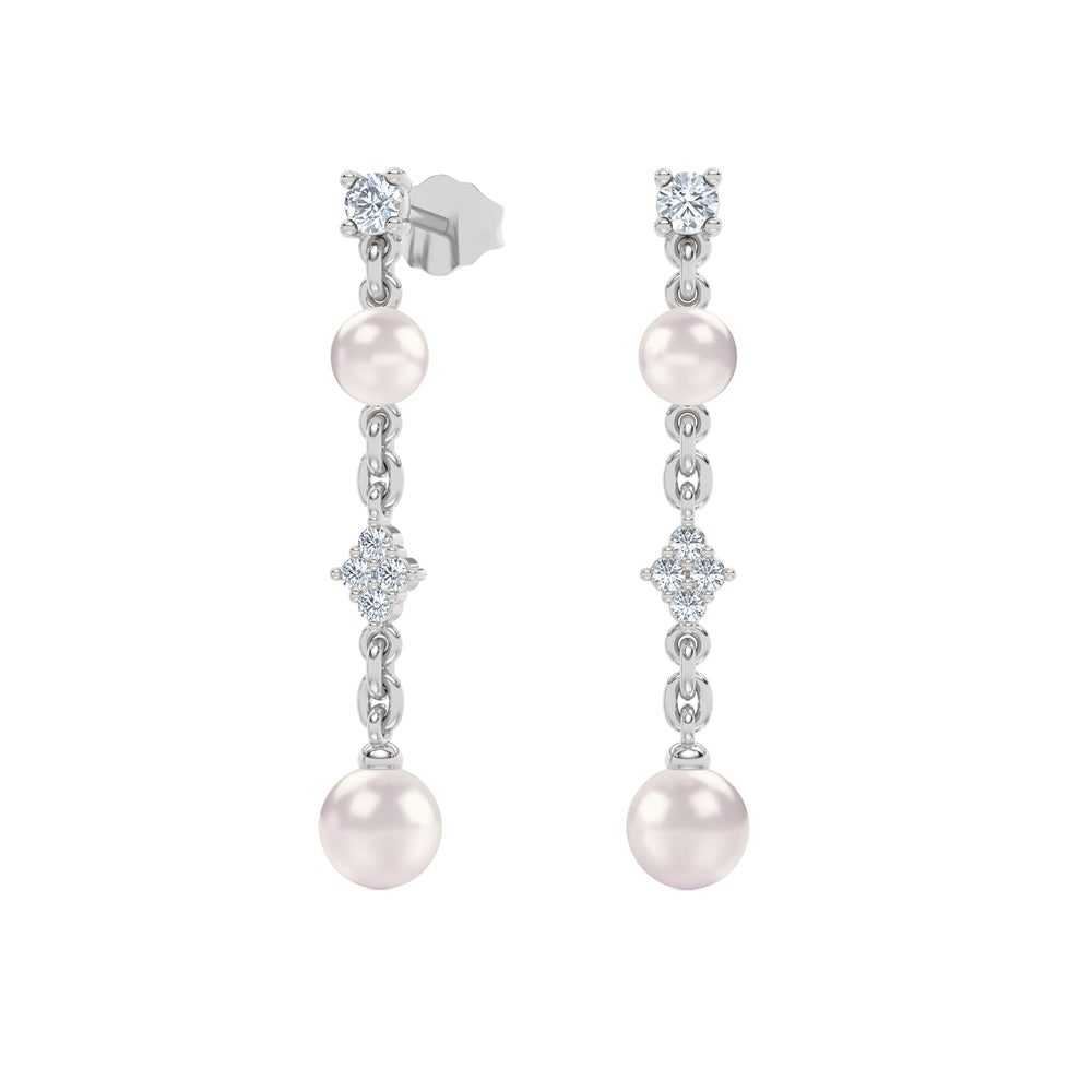 Eden 4mm and 5mm Round Pearls and Lab Diamond Drop Earrings in Sterling Silver