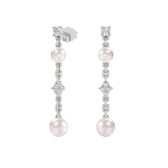 Eden 4mm and 5mm Round Pearls and Lab Diamond Drop Earrings in Sterling Silver