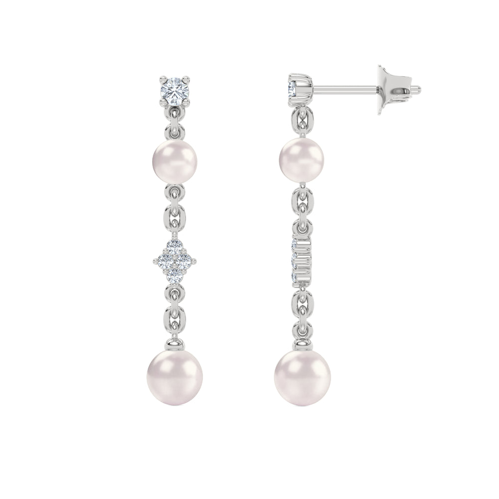 Eden 4mm and 5mm Round Pearls and Lab Diamond Drop Earrings in Sterling Silver
