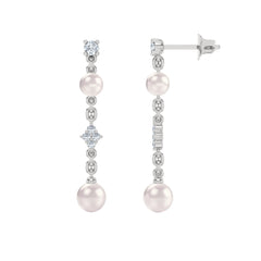 Eden 4mm and 5mm Round Pearls and Lab Diamond Drop Earrings in Sterling Silver