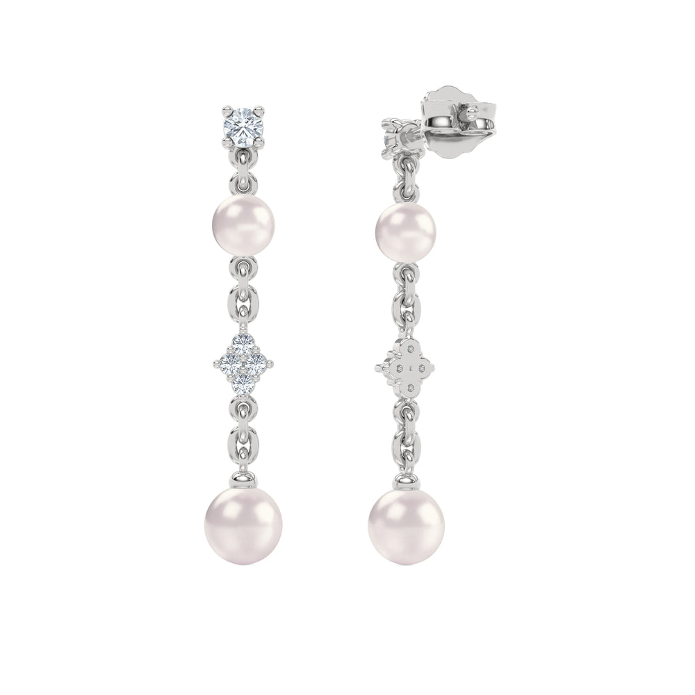 Eden 4mm and 5mm Round Pearls and Lab Diamond Drop Earrings in Sterling Silver