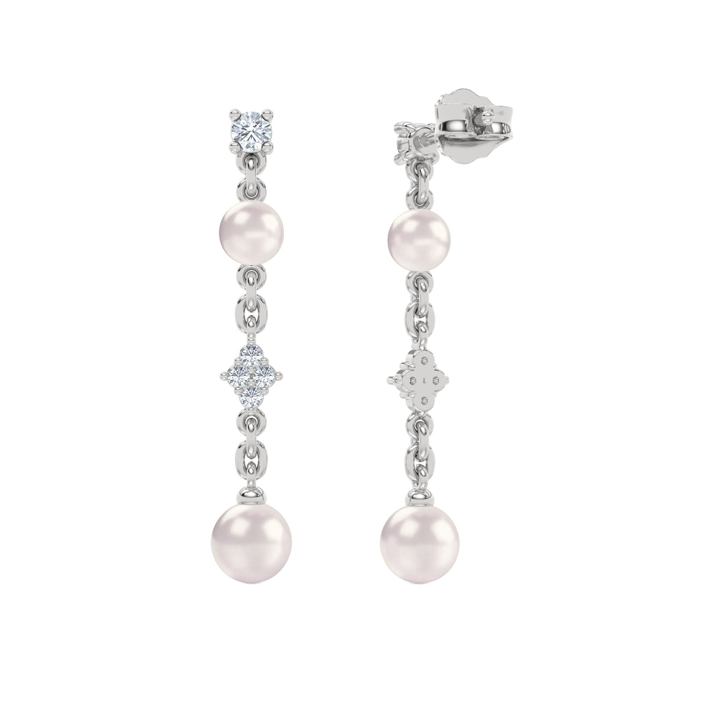 Eden 4mm and 5mm Round Pearls and Lab Diamond Drop Earrings in Sterling Silver