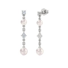 Eden 4mm and 5mm Round Pearls and Lab Diamond Drop Earrings in Sterling Silver