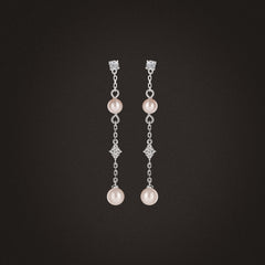 Eden 4mm and 5mm Round Pearls and Lab Diamond Drop Earrings in Sterling Silver
