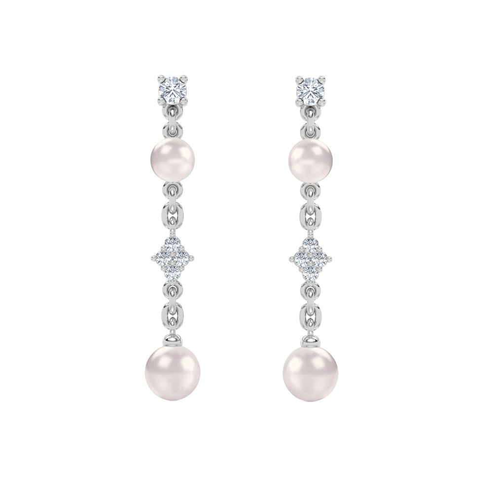 Eden 4mm and 5mm Round Pearls and Lab Diamond Drop Earrings in Sterling Silver