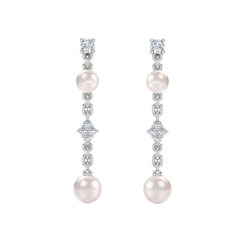 Eden 4mm and 5mm Round Pearls and Lab Diamond Drop Earrings in Sterling Silver