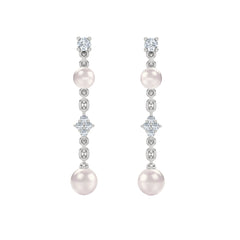 Eden 4mm and 5mm Round Pearls and Lab Diamond Drop Earrings in Sterling Silver