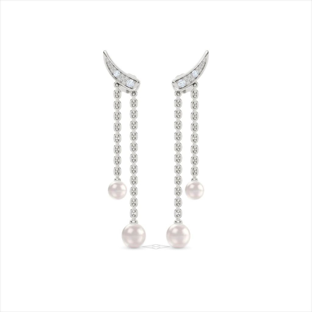 Eden 2.70ct Round Pearl and Lab Diamond Drop Earrings in Sterling Silver