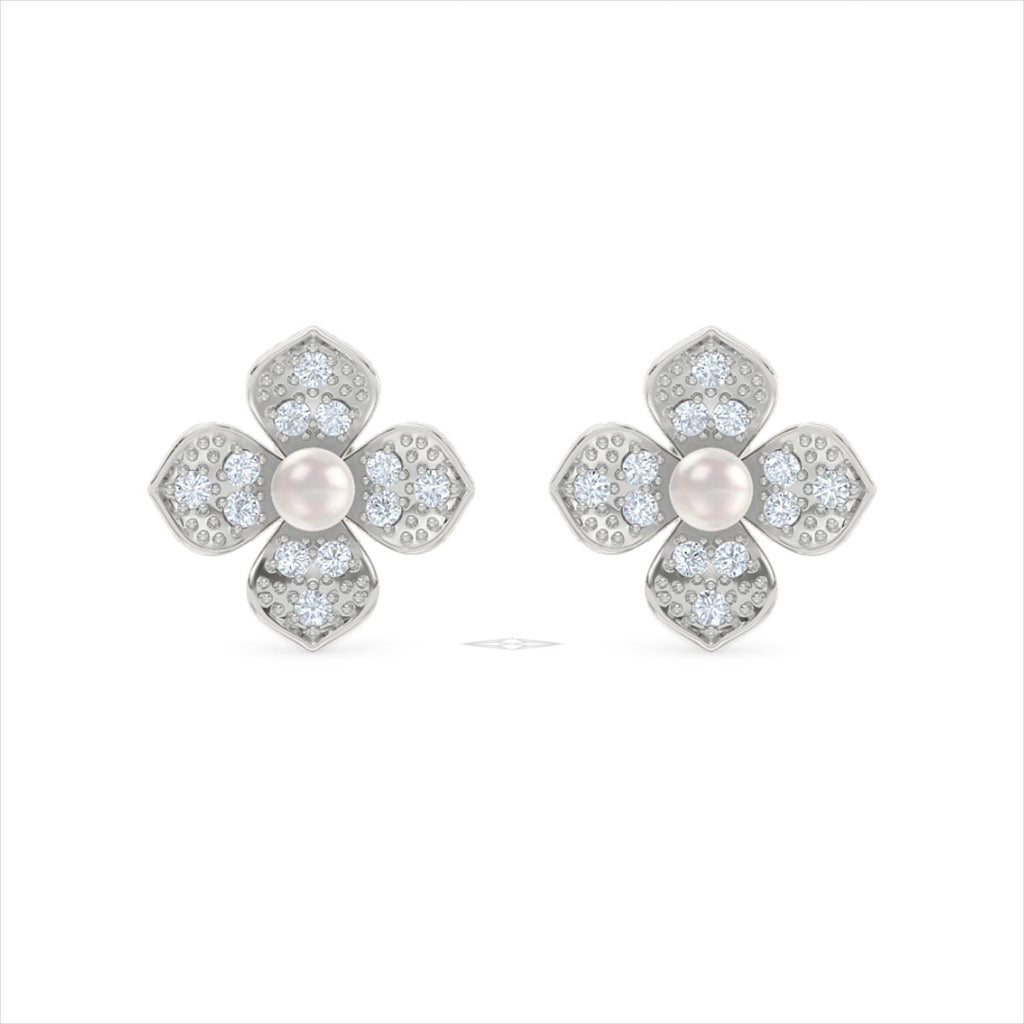 Eden 0.70ct Round Pearl and Lab Diamond Floreal Stud Earrings in Sterling Silver