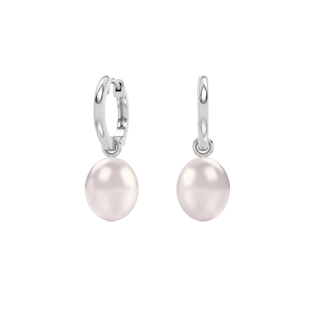 Eden 11mm and 13mm Oval Pearl Huggie Earrings in Sterling Silver