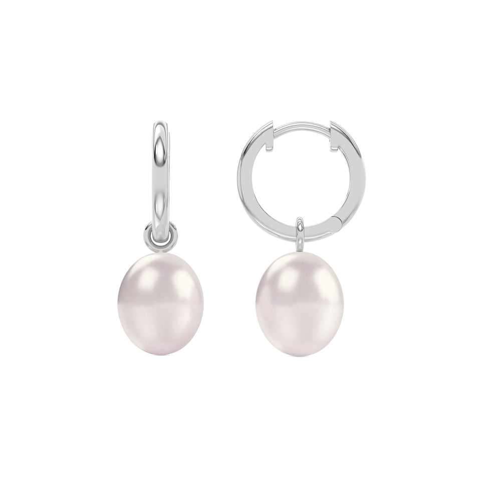 Eden 11mm and 13mm Oval Pearl Huggie Earrings in Sterling Silver