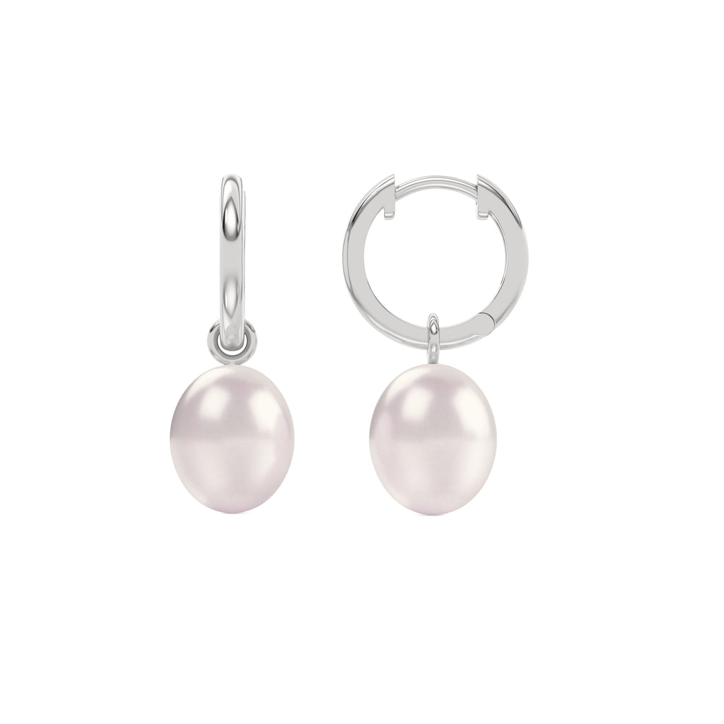Eden 11mm and 13mm Oval Pearl Huggie Earrings in Sterling Silver