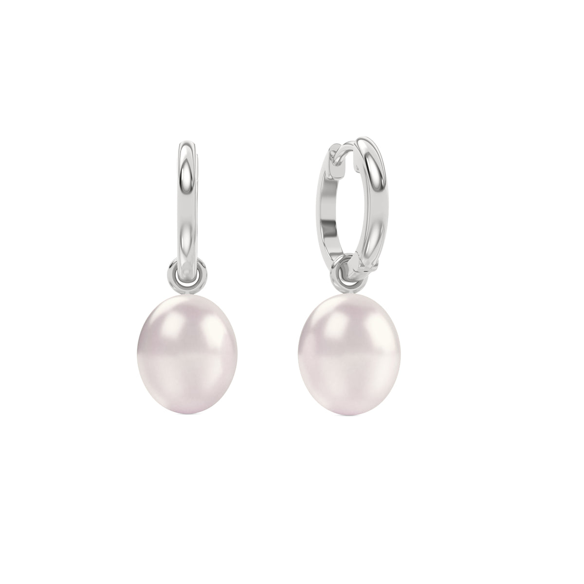 Eden 11mm and 13mm Oval Pearl Huggie Earrings in Sterling Silver