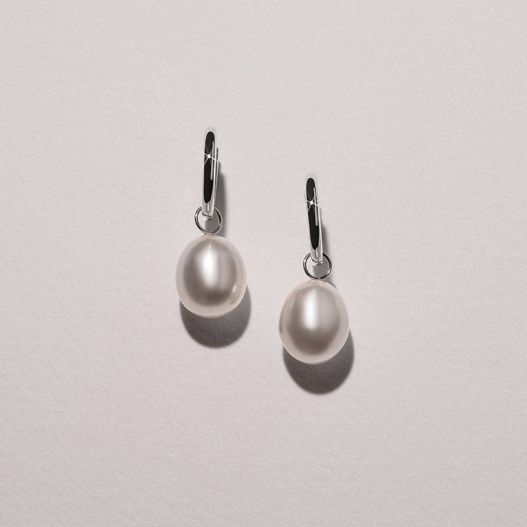 Eden 11mm and 13mm Oval Pearl Huggie Earrings in Sterling Silver
