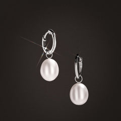Eden 11mm and 13mm Oval Pearl Huggie Earrings in Sterling Silver