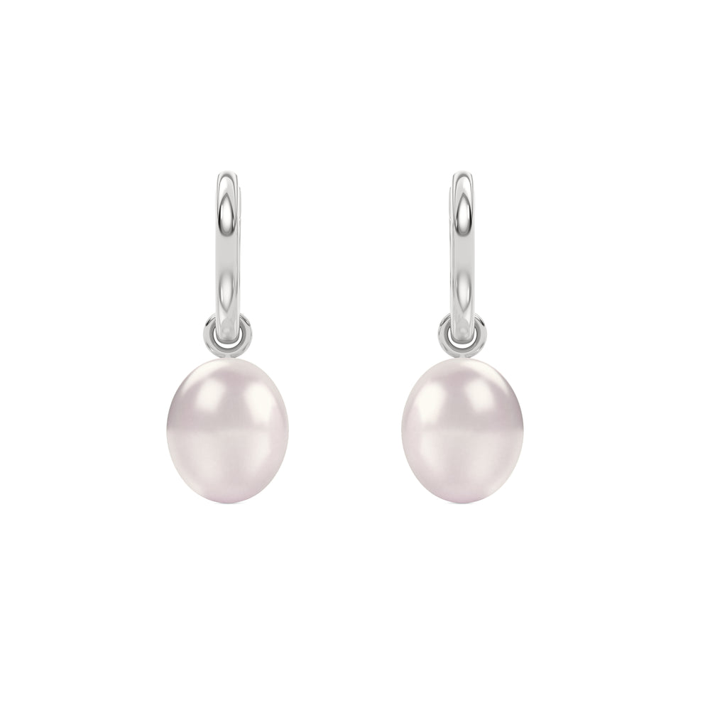 Eden 11mm and 13mm Oval Pearl Huggie Earrings in Sterling Silver