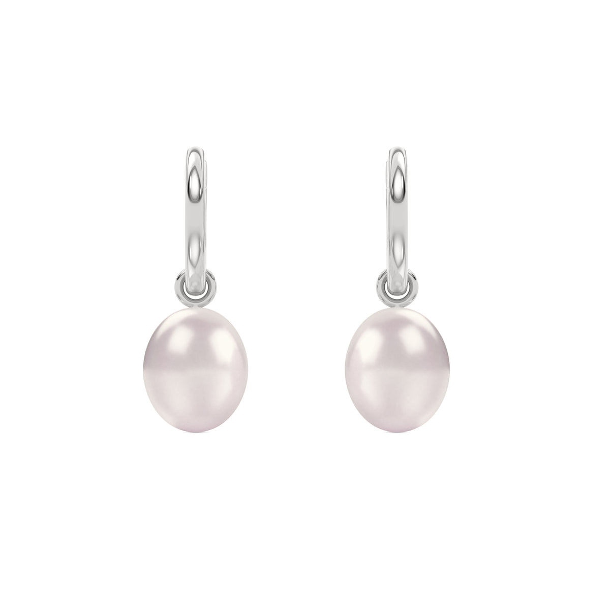 Eden 11mm and 13mm Oval Pearl Huggie Earrings in Sterling Silver