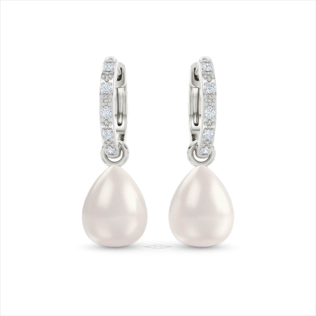 Eden 20.00ct Oval Pearl and Lab Diamond Huggie Drop Earrings in Sterling Silver