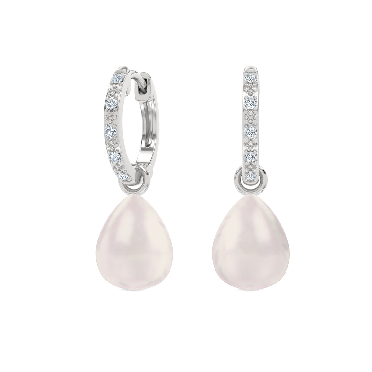Eden 11mm and 13mm Oval Pearl and Lab Diamond Drop Earrings in Sterling Silver