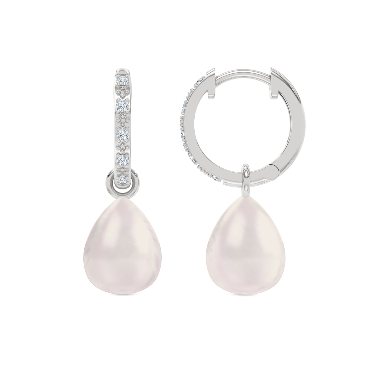 Eden 11mm and 13mm Oval Pearl and Lab Diamond Drop Earrings in Sterling Silver
