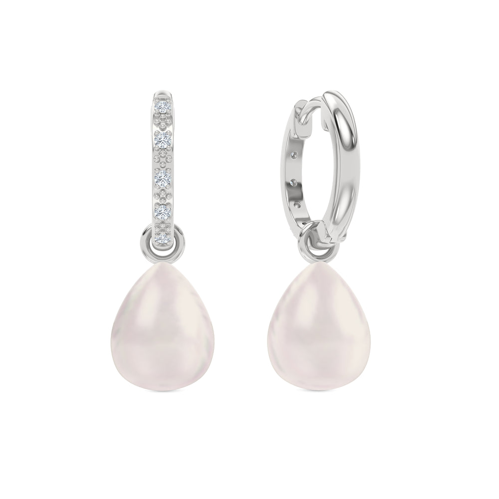 Eden 11mm and 13mm Oval Pearl and Lab Diamond Drop Earrings in Sterling Silver