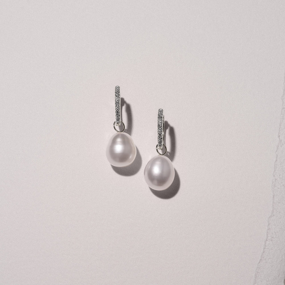 Eden 11mm and 13mm Oval Pearl and Lab Diamond Drop Earrings in Sterling Silver