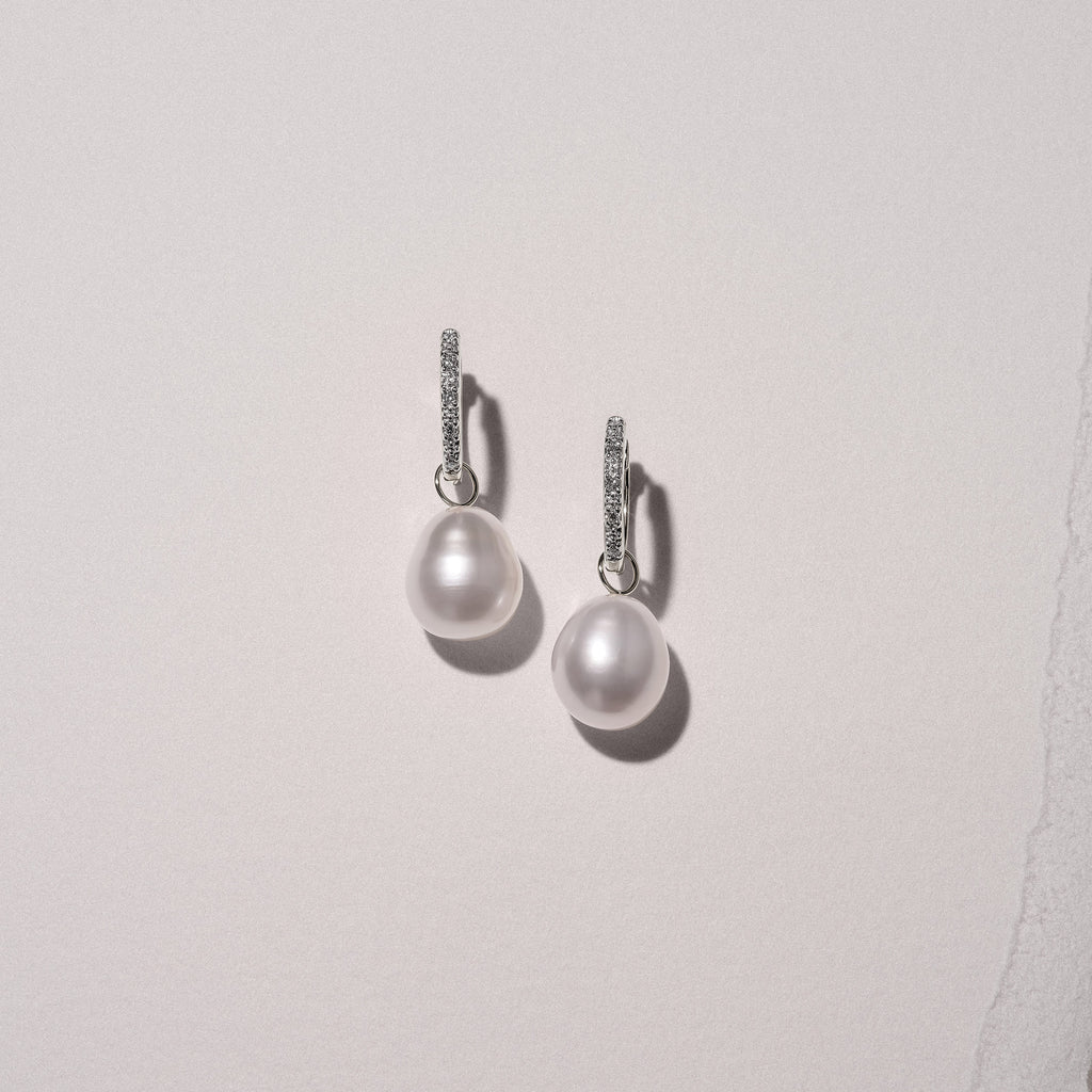 Eden 11mm and 13mm Oval Pearl and Lab Diamond Drop Earrings in Sterling Silver
