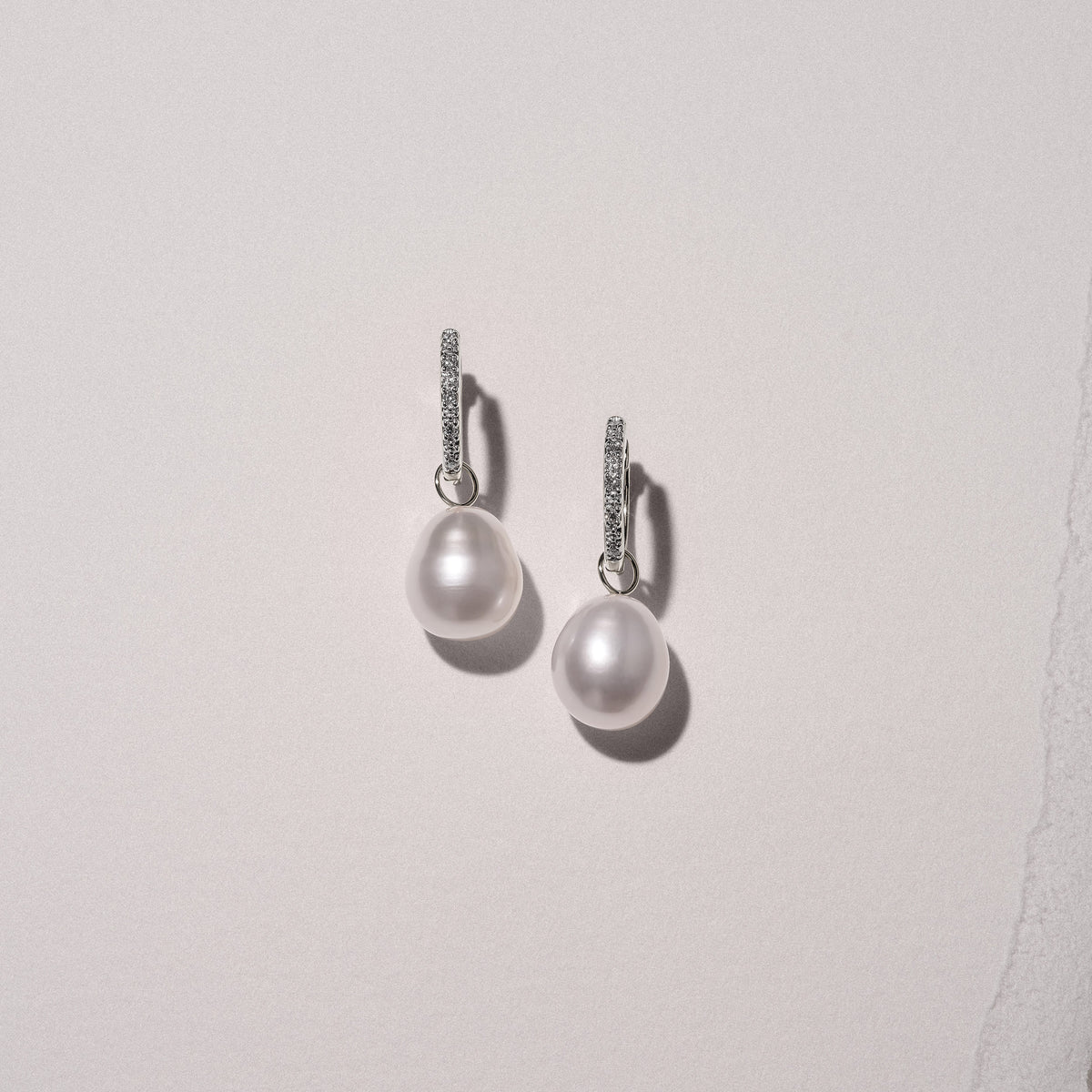 Eden 11mm and 13mm Oval Pearl and Lab Diamond Drop Earrings in Sterling Silver