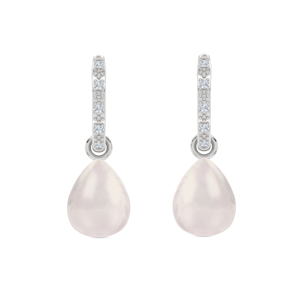 Eden 11mm and 13mm Oval Pearl and Lab Diamond Drop Earrings in Sterling Silver