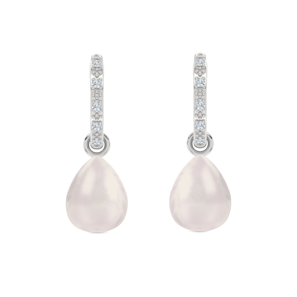 Eden 11mm and 13mm Oval Pearl and Lab Diamond Drop Earrings in Sterling Silver
