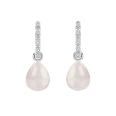 Eden 11mm and 13mm Oval Pearl and Lab Diamond Drop Earrings in Sterling Silver
