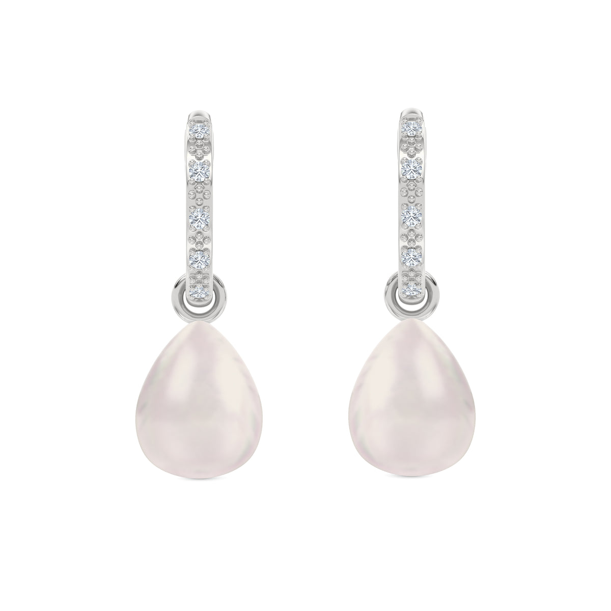 Eden 11mm and 13mm Oval Pearl and Lab Diamond Drop Earrings in Sterling Silver