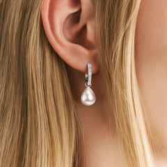 Eden 11mm and 13mm Oval Pearl and Lab Diamond Drop Earrings in Sterling Silver