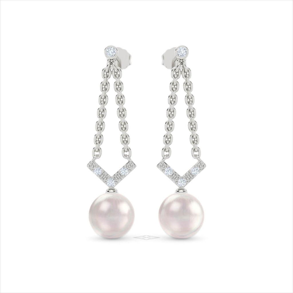 Eden 7.75ct Round Pearl and Lab Diamond Drop Earrings in Sterling Silver