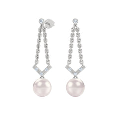 Eden 7.5mm Round Pearl and Lab Diamond Drop Earrings in Sterling Silver