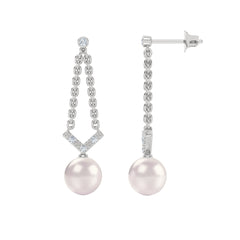 Eden 7.5mm Round Pearl and Lab Diamond Drop Earrings in Sterling Silver